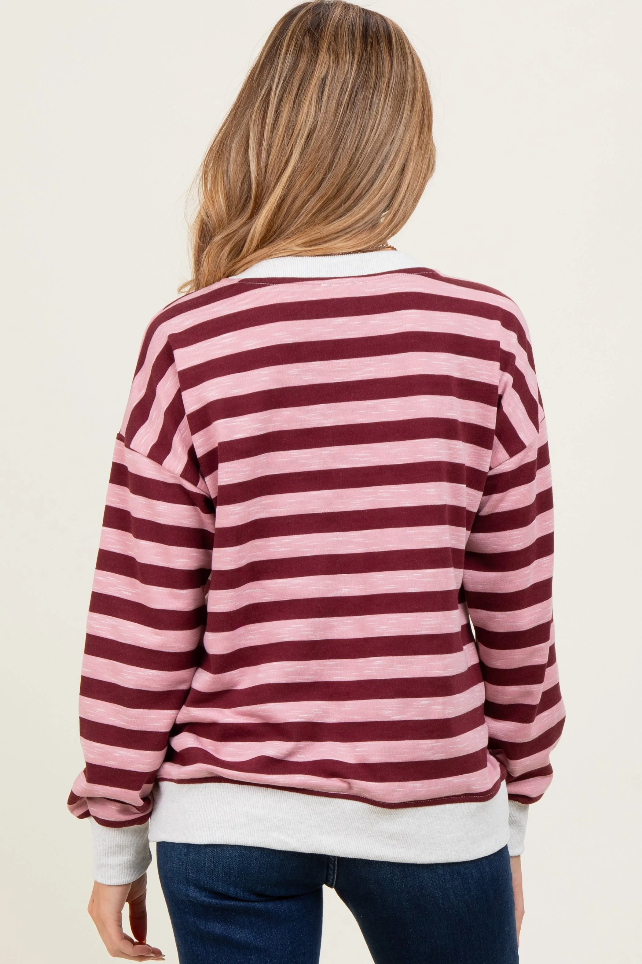 Burgundy Contrast Stripe Oversized Maternity Sweatshirt sold by Pinkblush product image thumbnail 3