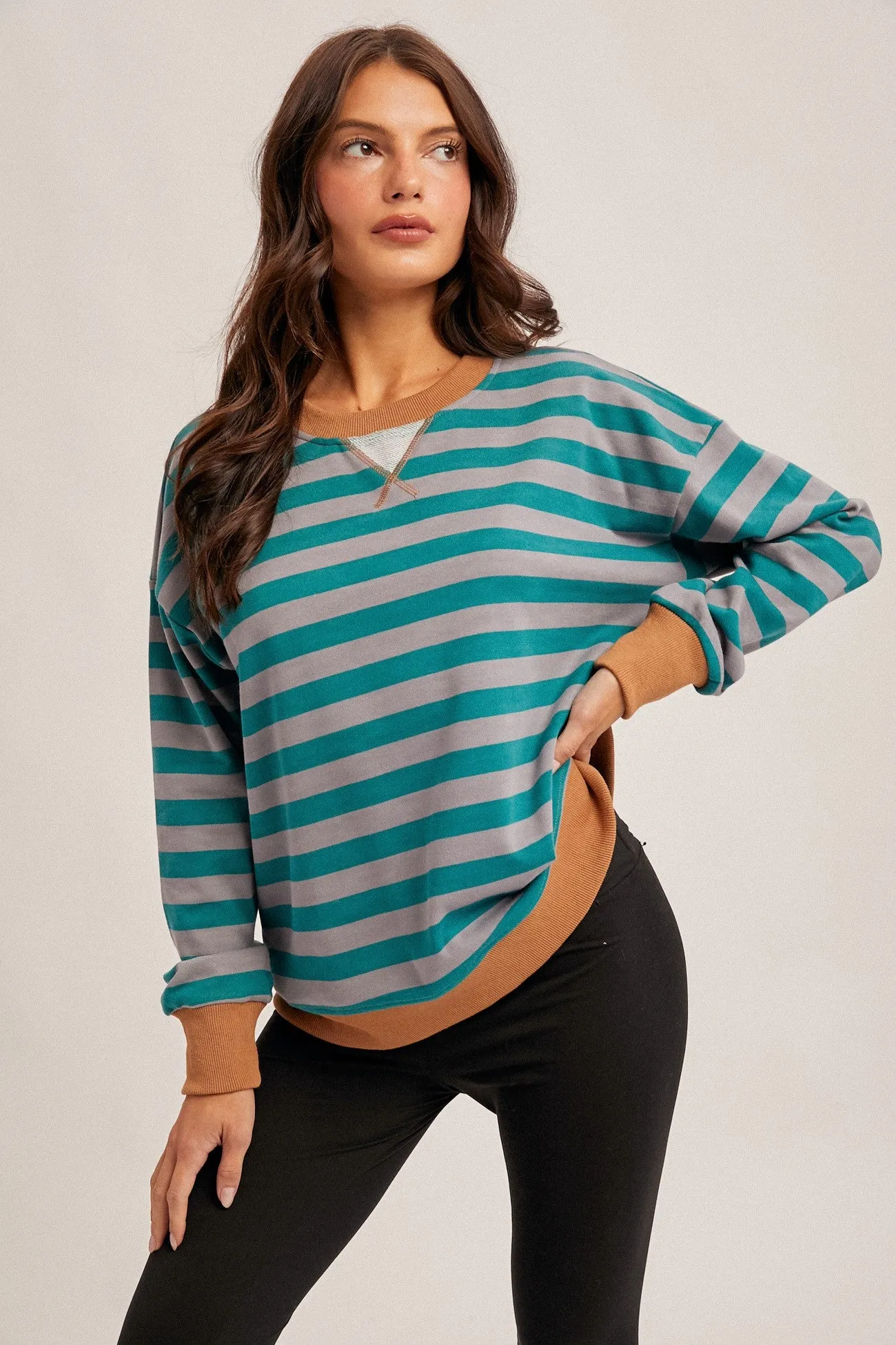 Teal Contrast Stripe Oversized Maternity Sweatshirt sold by Pinkblush product image thumbnail 4