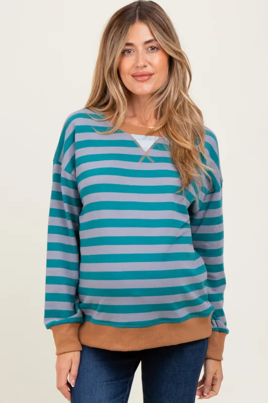 Teal Contrast Stripe Oversized Maternity Sweatshirt sold by Pinkblush