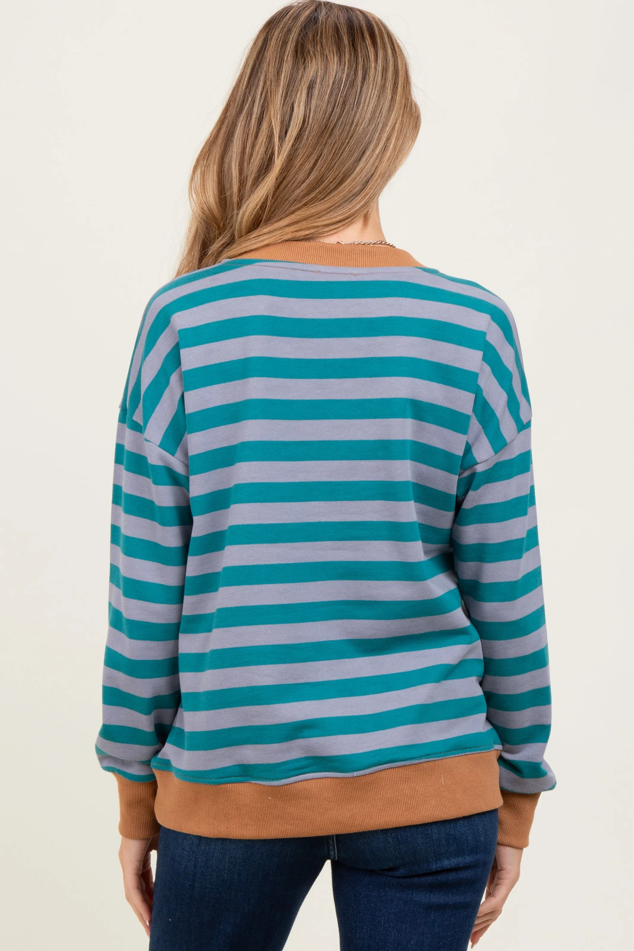 Teal Contrast Stripe Oversized Maternity Sweatshirt sold by Pinkblush product image thumbnail 3