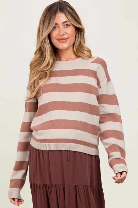 Rust Faux Layer Striped Knit Maternity Sweater sold by Pinkblush