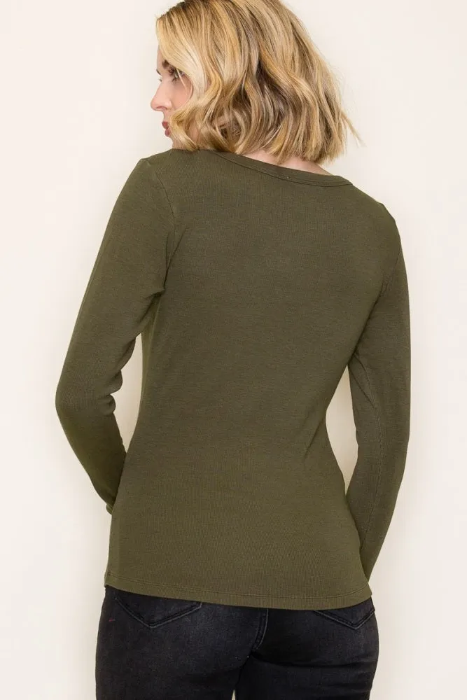 Olive Fine Rib Scoop Neck Long Sleeve Top sold by Pinkblush product image thumbnail 5
