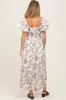Cream Floral Puff Sleeve Pleated Bodice Maternity Maxi Dress sold by Pinkblush