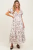 Cream Floral Puff Sleeve Pleated Bodice Maternity Maxi Dress sold by Pinkblush