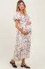 Cream Floral Puff Sleeve Pleated Bodice Maternity Maxi Dress sold by Pinkblush