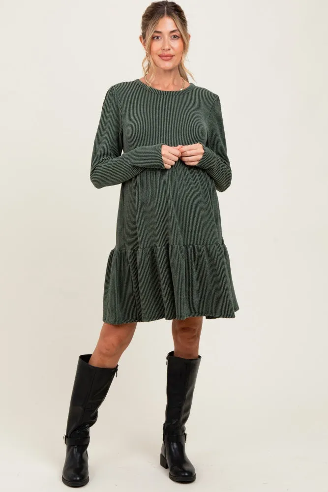 Olive Textured Rib Tiered Long Sleeve Maternity Dress sold by Pinkblush product image thumbnail 2