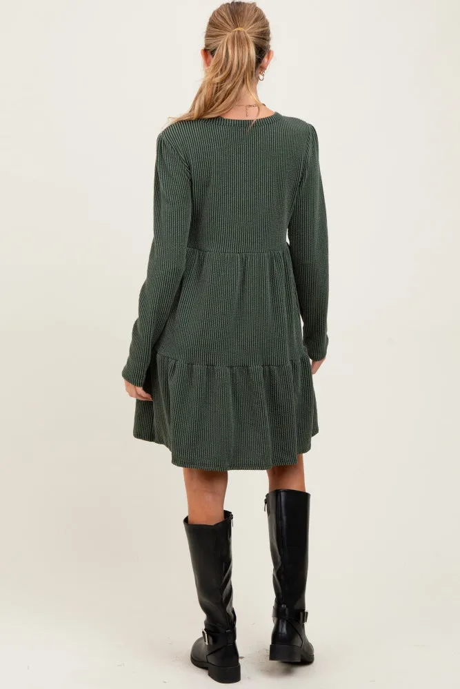 Olive Textured Rib Tiered Long Sleeve Maternity Dress sold by Pinkblush product image thumbnail 3