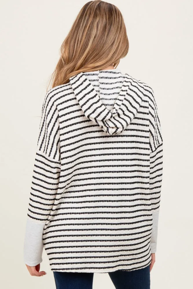 Cream Textured Stripe Button Up Maternity Hoodie sold by Pinkblush product image thumbnail 4