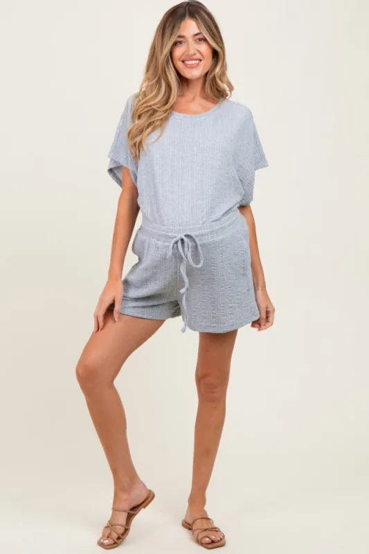 Heather Grey Textured Knit Dolman Sleeve Top Shorts Maternity Set sold by Pinkblush