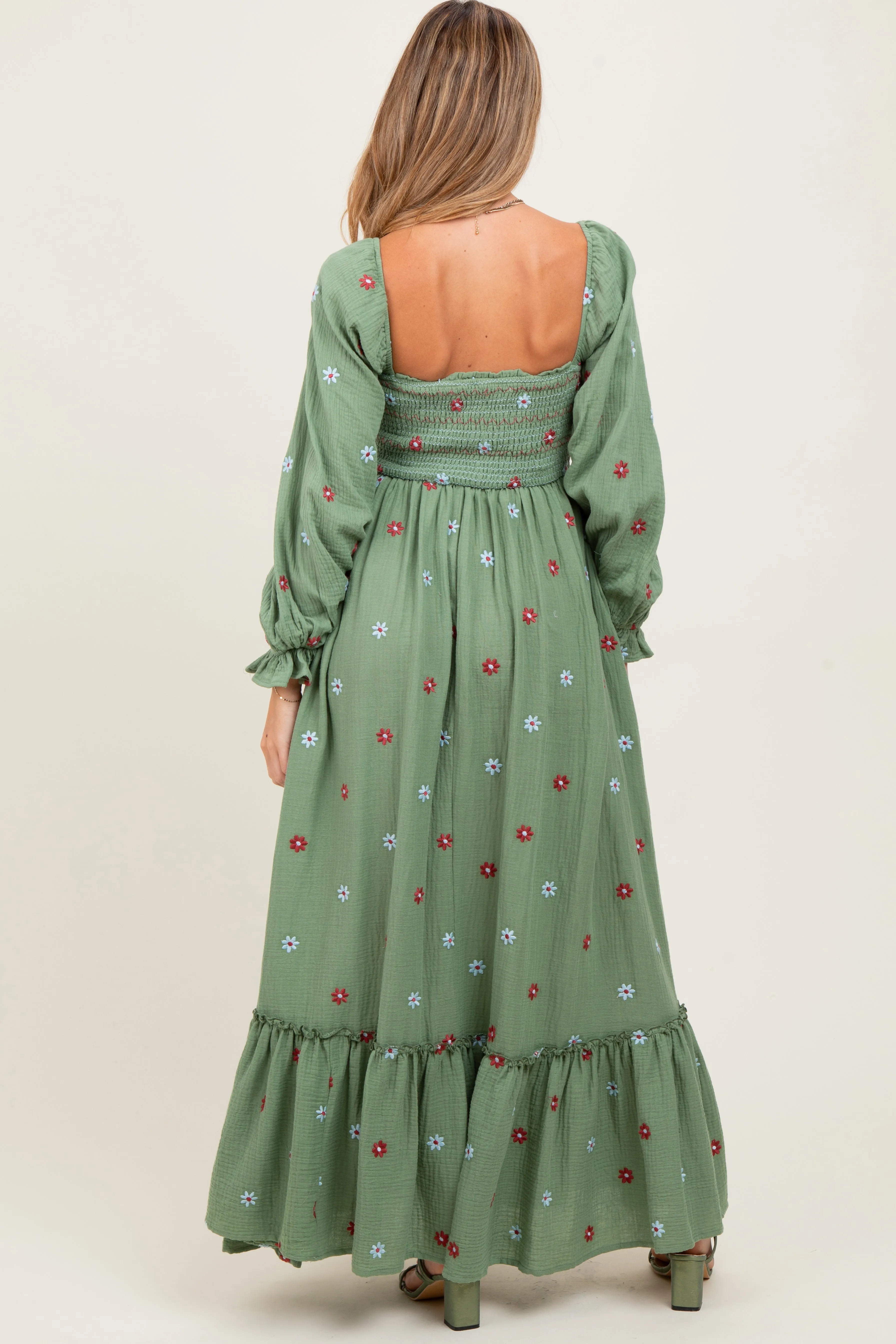 Olive Long Sleeve Floral Accent Maternity Dress sold by Pinkblush product image thumbnail 2