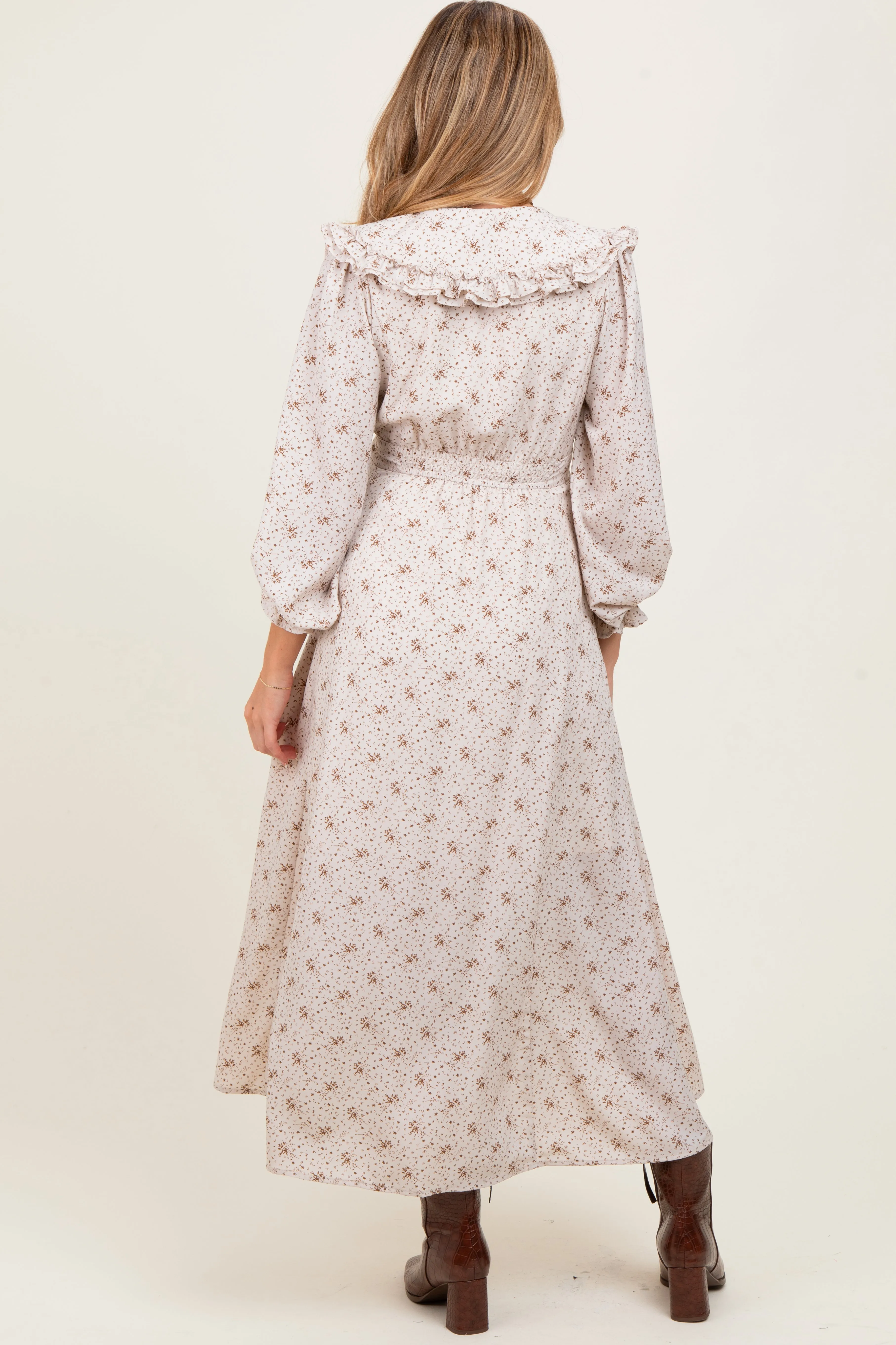 Cream Statement Collar Button Down Maternity Maxi Dress sold by Pinkblush product image thumbnail 4