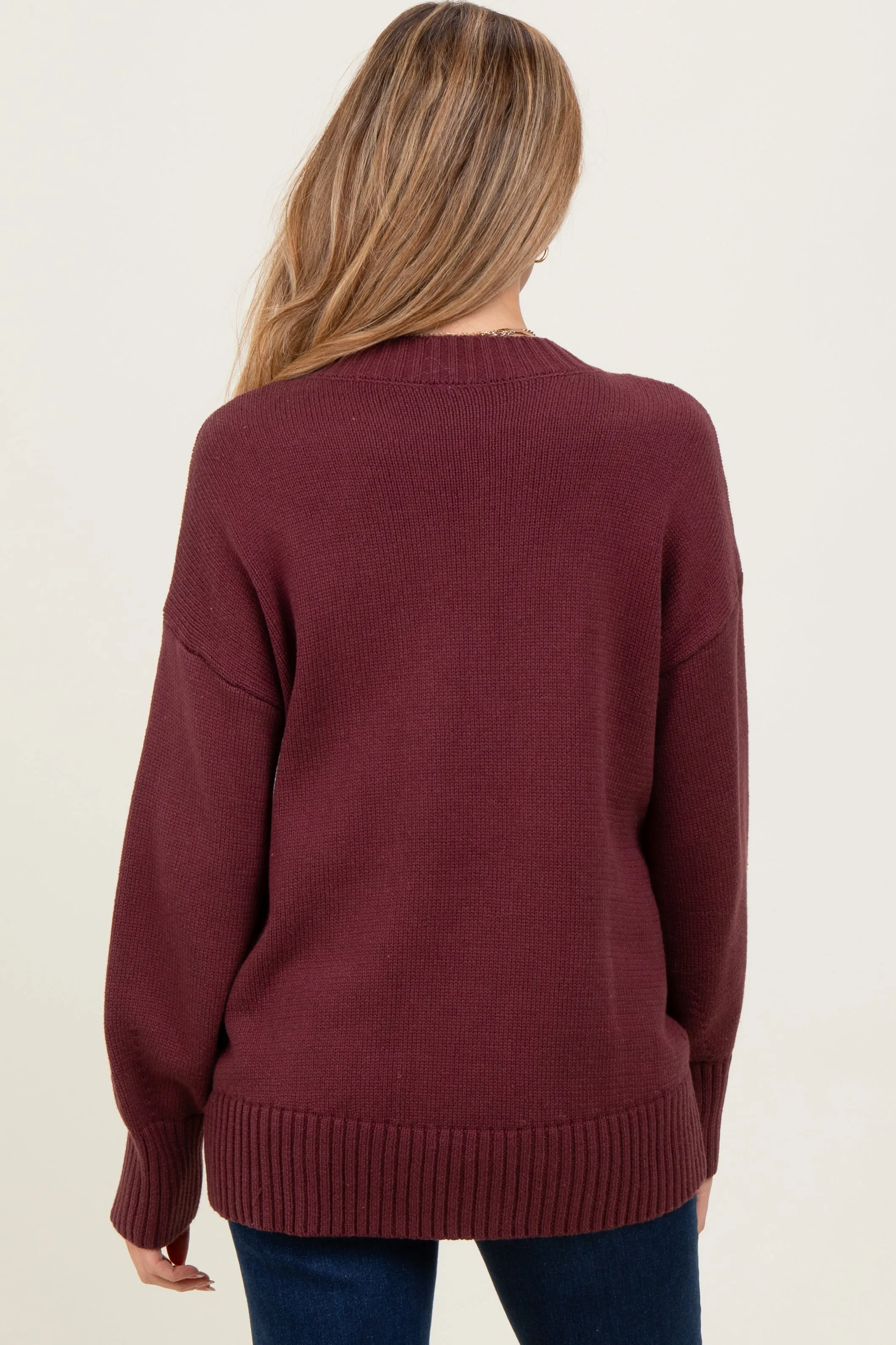 Burgundy Drop Shoulder Oversized Maternity Sweater sold by Pinkblush product image thumbnail 4