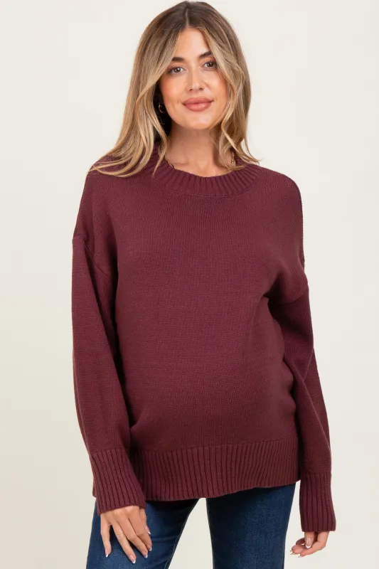 Burgundy Drop Shoulder Oversized Maternity Sweater sold by Pinkblush