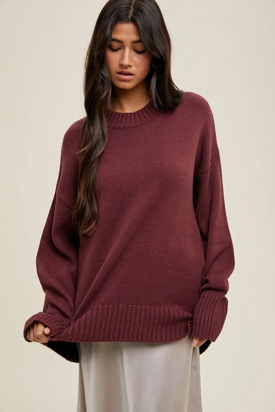 Burgundy Drop Shoulder Oversized Maternity Sweater sold by Pinkblush product image thumbnail 5
