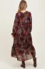Beige Floral Chiffon Ruffle Tiered Maternity Midi Dress sold by Pinkblush