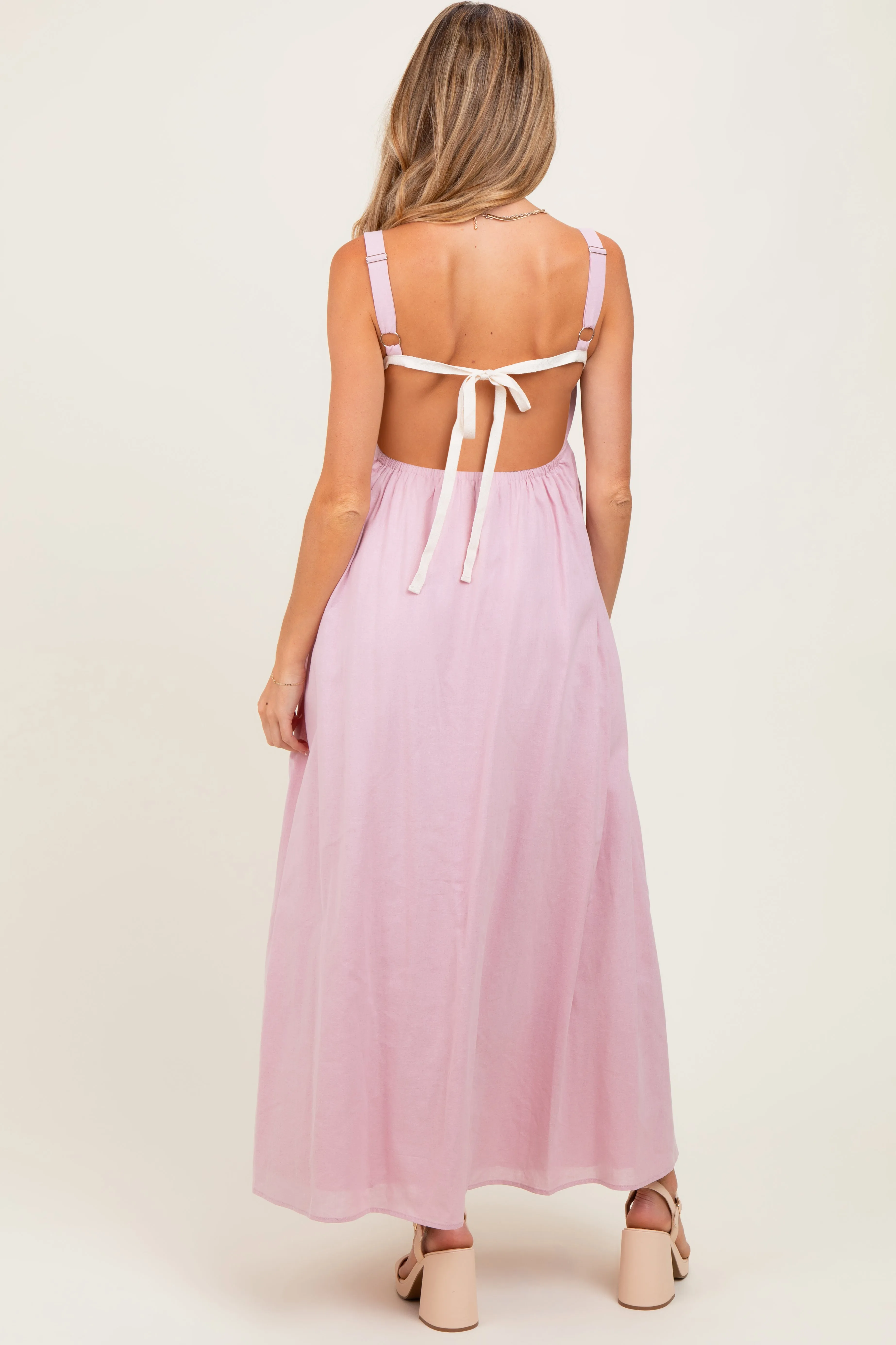 Light Pink Sweetheart Neckline Open Back Maternity Maxi Dress sold by Pinkblush product image thumbnail 3