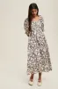 Brown Floral Smocked Puff Sleeve Maternity Midi Dress sold by Pinkblush