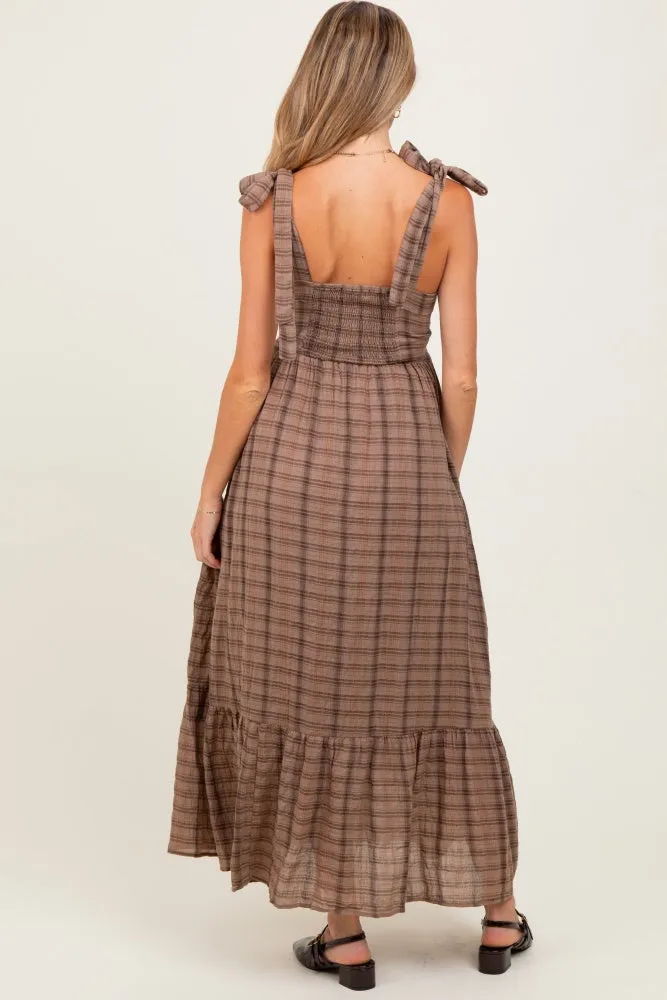 Mocha Plaid Sleeveless Cotton Maternity Maxi Dress sold by Pinkblush product image thumbnail 3