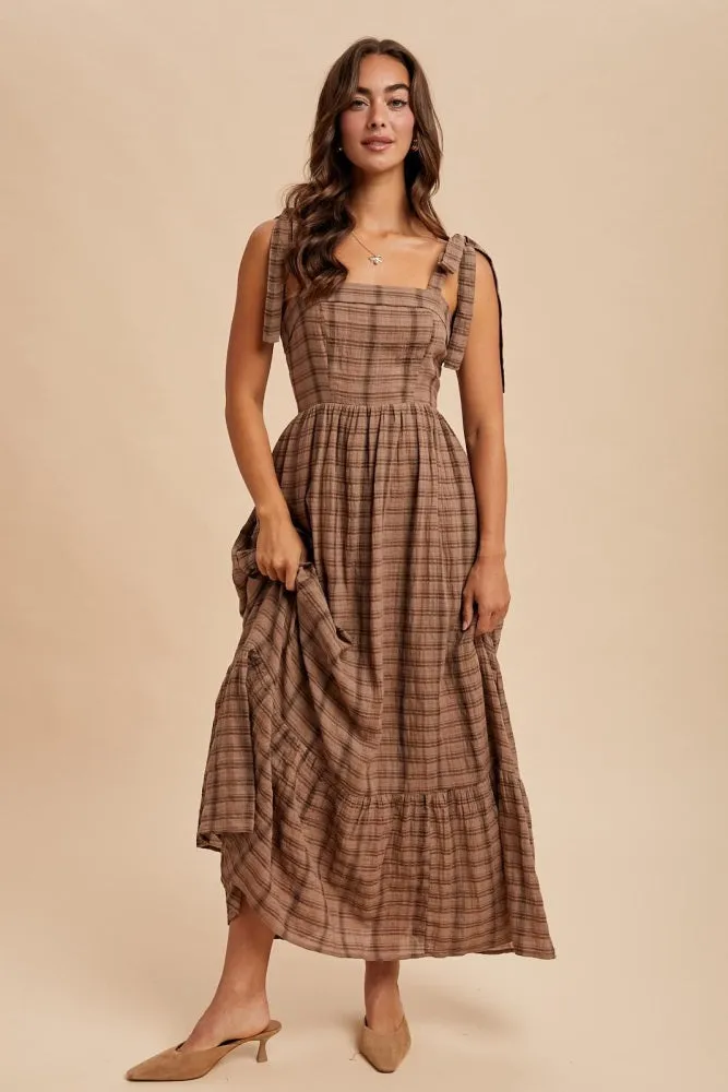 Mocha Plaid Sleeveless Cotton Maternity Maxi Dress sold by Pinkblush product image thumbnail 4
