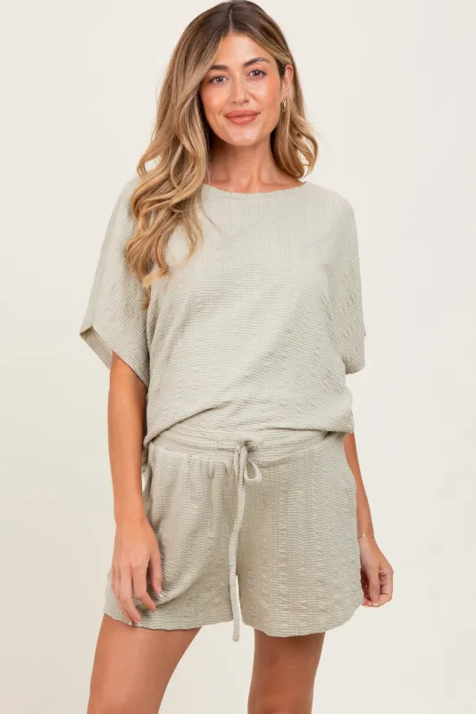 Sage Textured Modal Knit Loose Fit Maternity Top & Shorts Set sold by Pinkblush