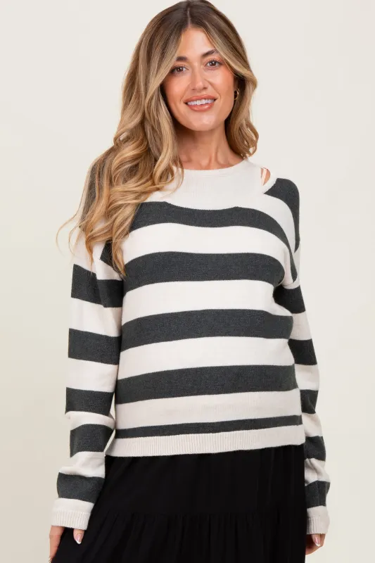 Charcoal Faux Layer Striped Knit Maternity Sweater sold by Pinkblush