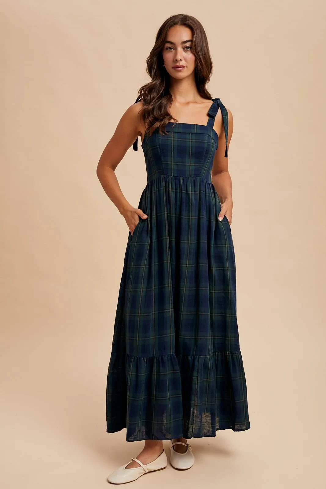 Hunter Green Plaid Sleeveless Cotton Maternity Maxi Dress sold by Pinkblush product image thumbnail 5