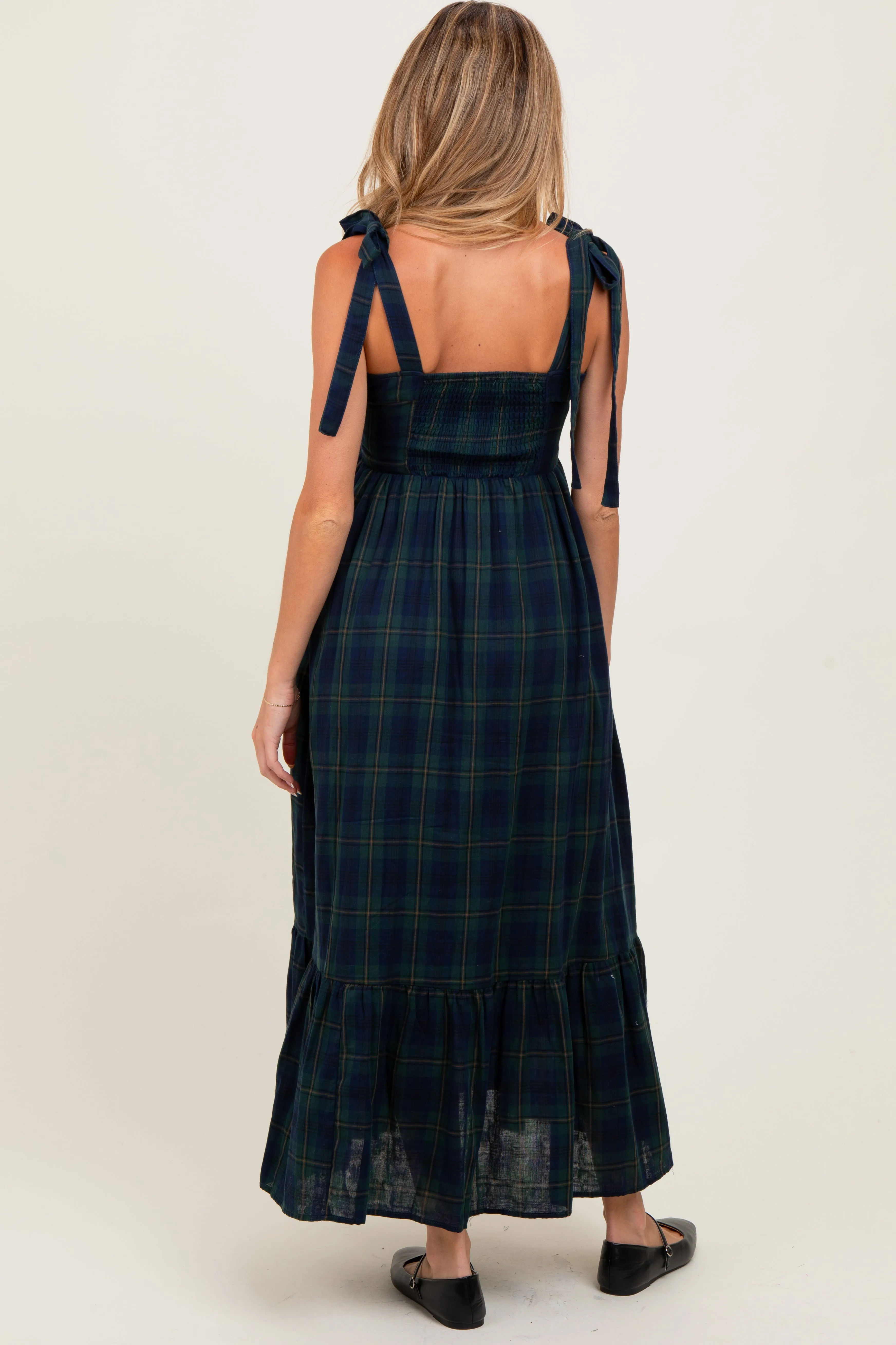 Hunter Green Plaid Sleeveless Cotton Maternity Maxi Dress sold by Pinkblush product image thumbnail 4