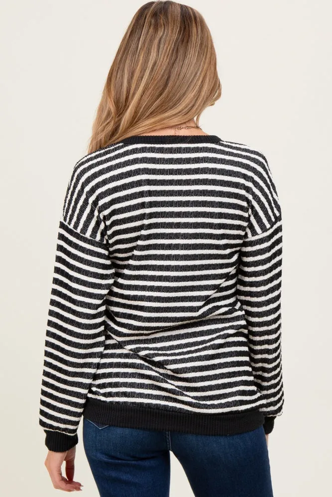 Black Contrast Rib Long Sleeve Maternity Pullover Top sold by Pinkblush product image thumbnail 4