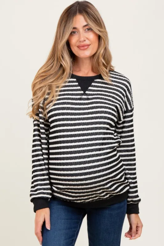 Black Contrast Rib Long Sleeve Maternity Pullover Top sold by Pinkblush
