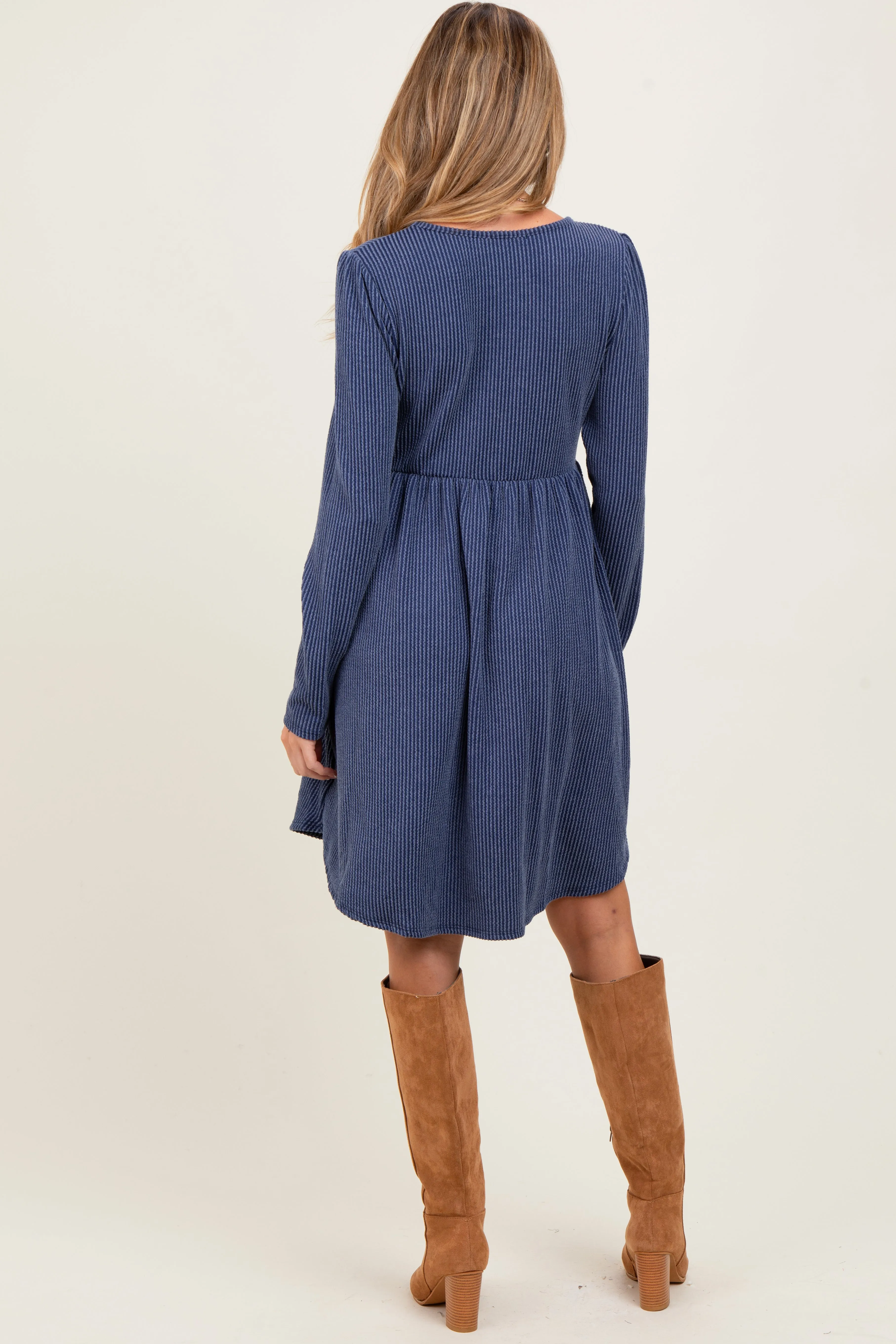 Navy Textured Rib Long Sleeve Maternity Dress sold by Pinkblush product image thumbnail 3
