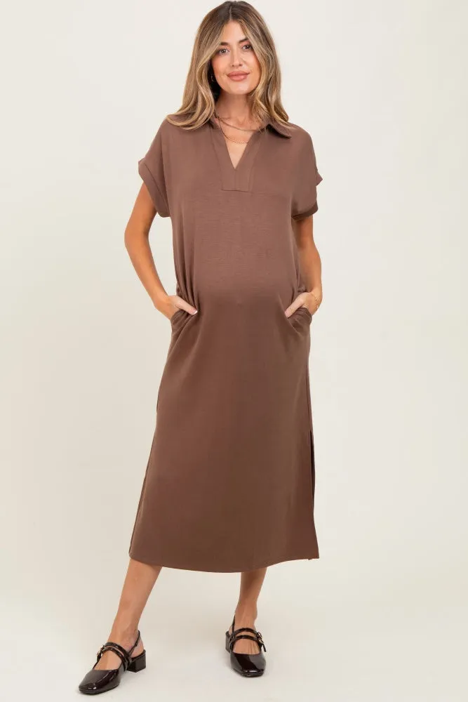 Mocha Collared Short Sleeve Maternity Midi Dress sold by Pinkblush product image thumbnail 2