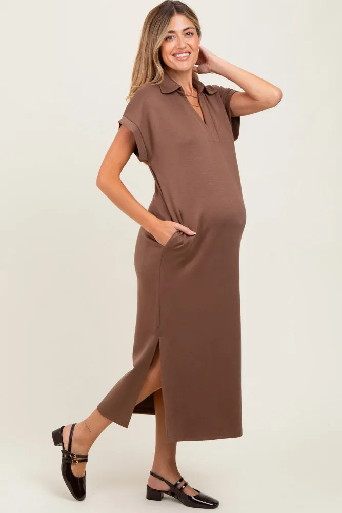 Mocha Collared Short Sleeve Maternity Midi Dress sold by Pinkblush product image thumbnail 3