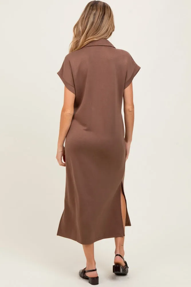 Mocha Collared Short Sleeve Maternity Midi Dress sold by Pinkblush product image thumbnail 4