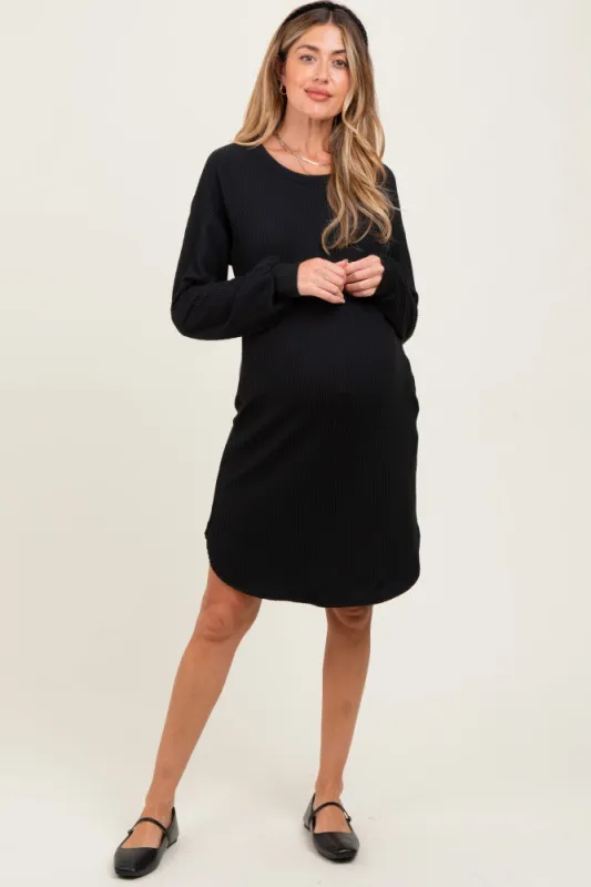 Black Rib Knit Long Sleeve Maternity Dress sold by Pinkblush