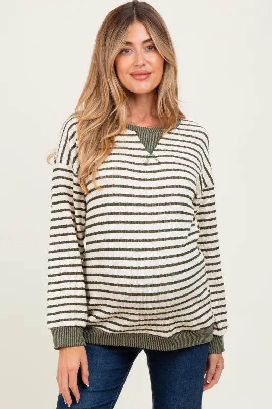 Olive Contrast Rib Long Sleeve Maternity Pullover Top sold by Pinkblush
