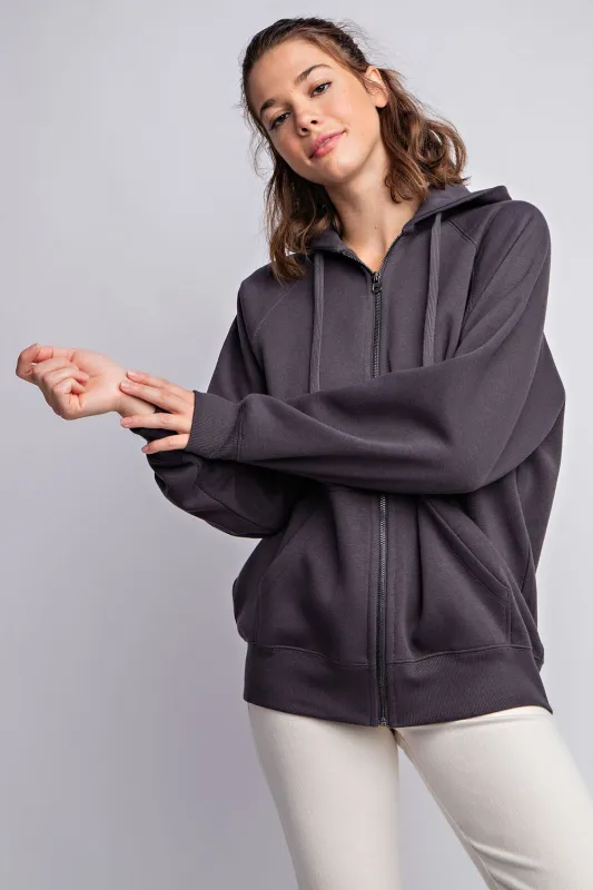 Charcoal Front Zipper Hooded Sweater sold by Pinkblush