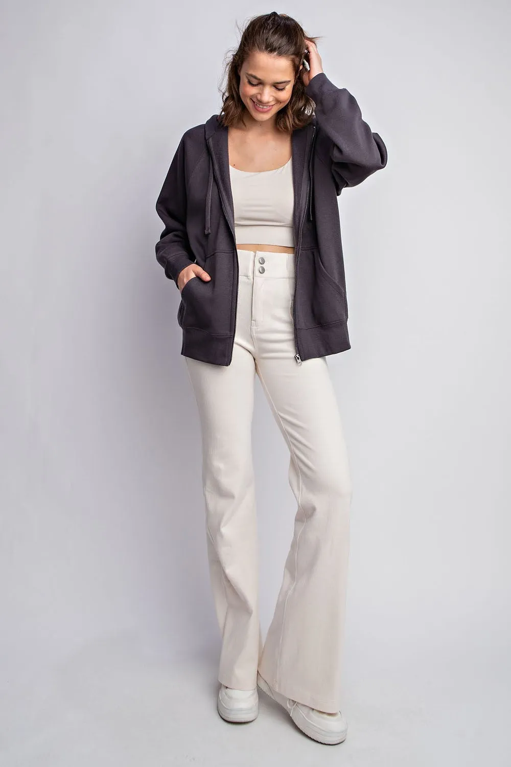 Charcoal Front Zipper Hooded Sweater sold by Pinkblush product image thumbnail 3