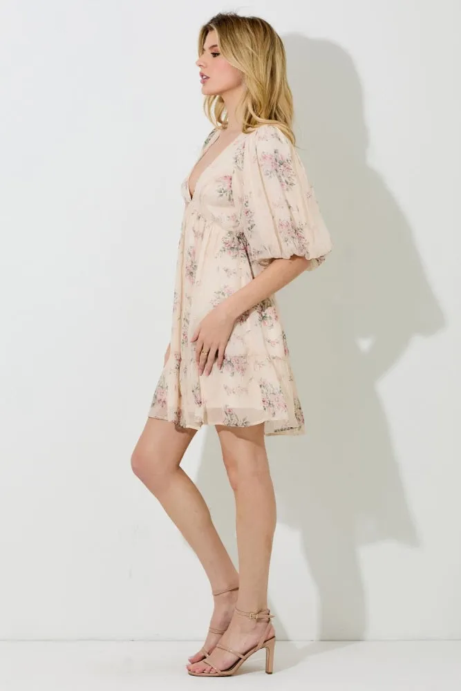 Cream Floral Striped V-Neck Cutout Mini Dress sold by Pinkblush product image thumbnail 2