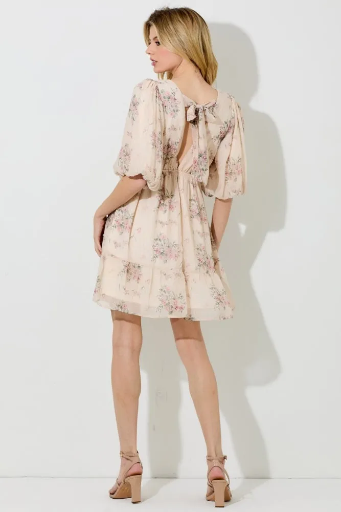 Cream Floral Striped V-Neck Cutout Mini Dress sold by Pinkblush product image thumbnail 3