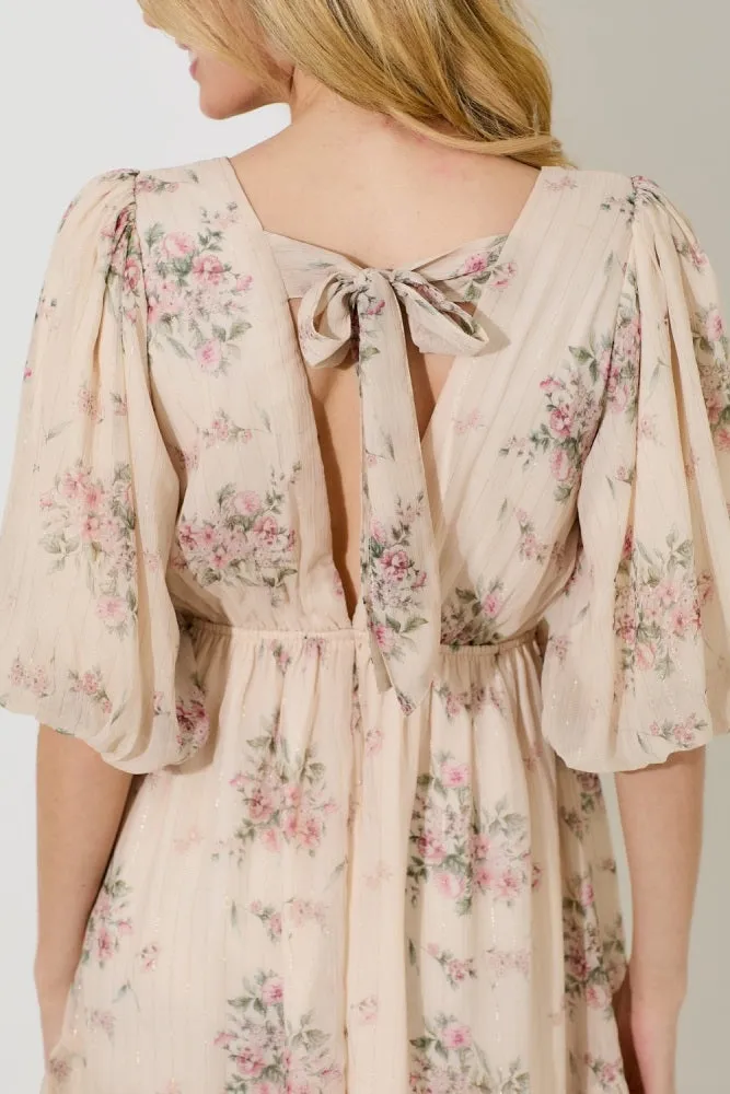 Cream Floral Striped V-Neck Cutout Mini Dress sold by Pinkblush product image thumbnail 4