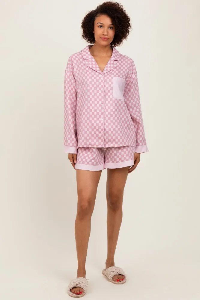 Mauve Checkered Print Pajama Shorts Set sold by Pinkblush product image thumbnail 2