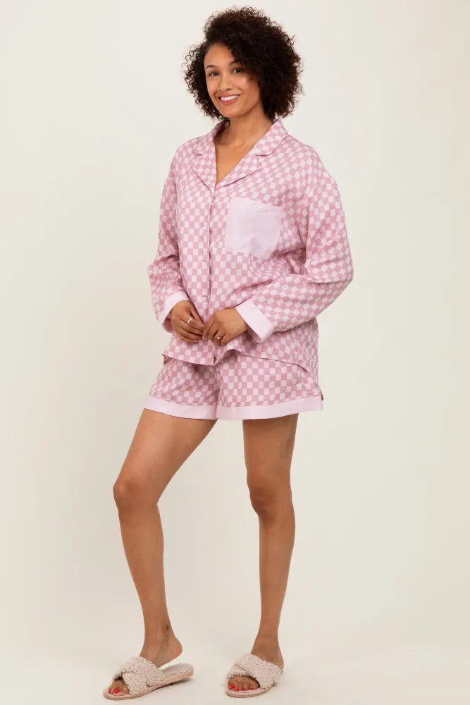 Mauve Checkered Print Pajama Shorts Set sold by Pinkblush product image thumbnail 3