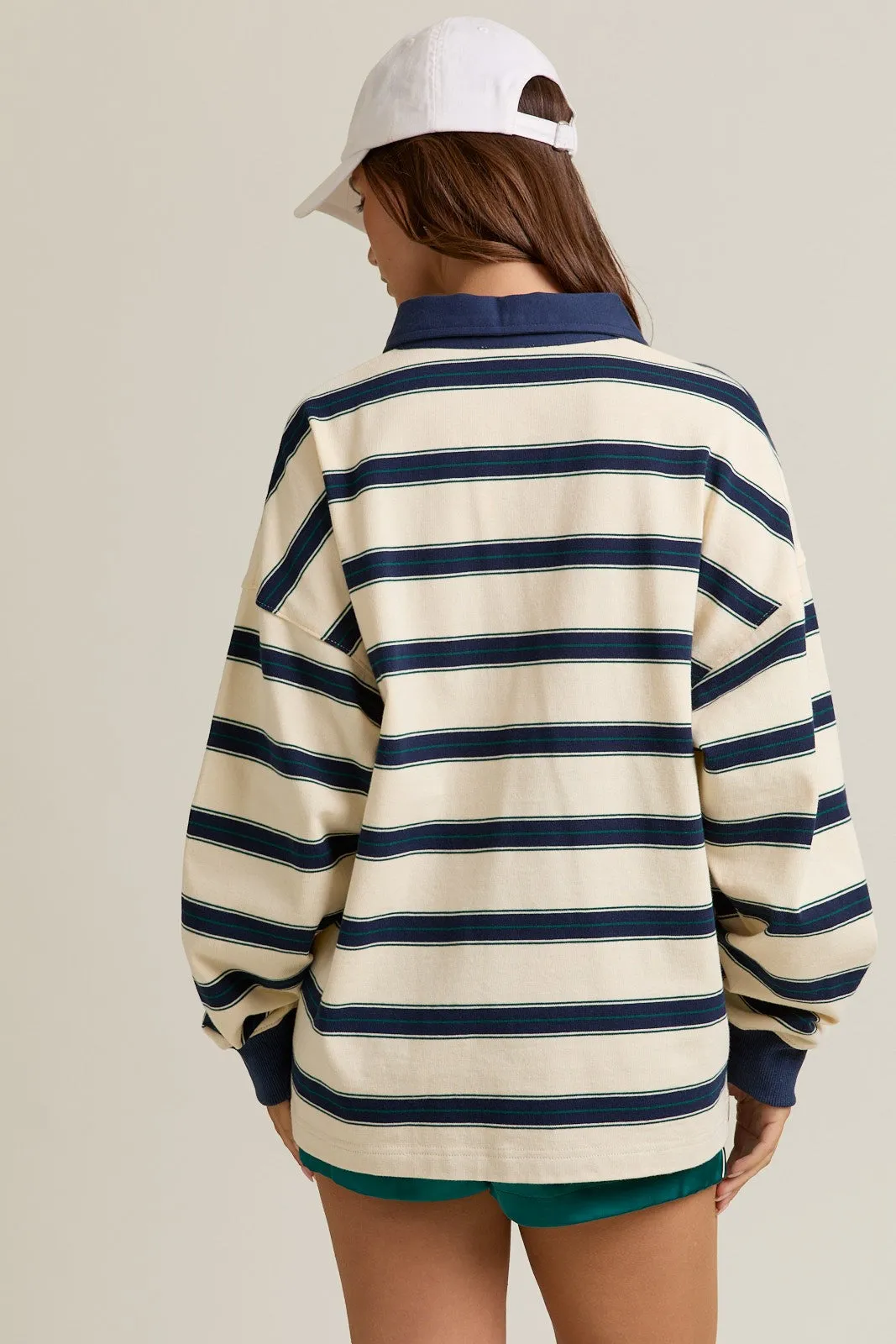 Cream Striped Oversized Long Sleeve Polo Top sold by Pinkblush product image thumbnail 4