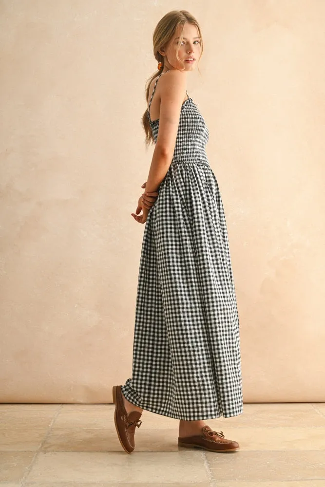 Black Gingham Smocked Ruffle Accent Maxi Dress sold by Pinkblush product image thumbnail 2