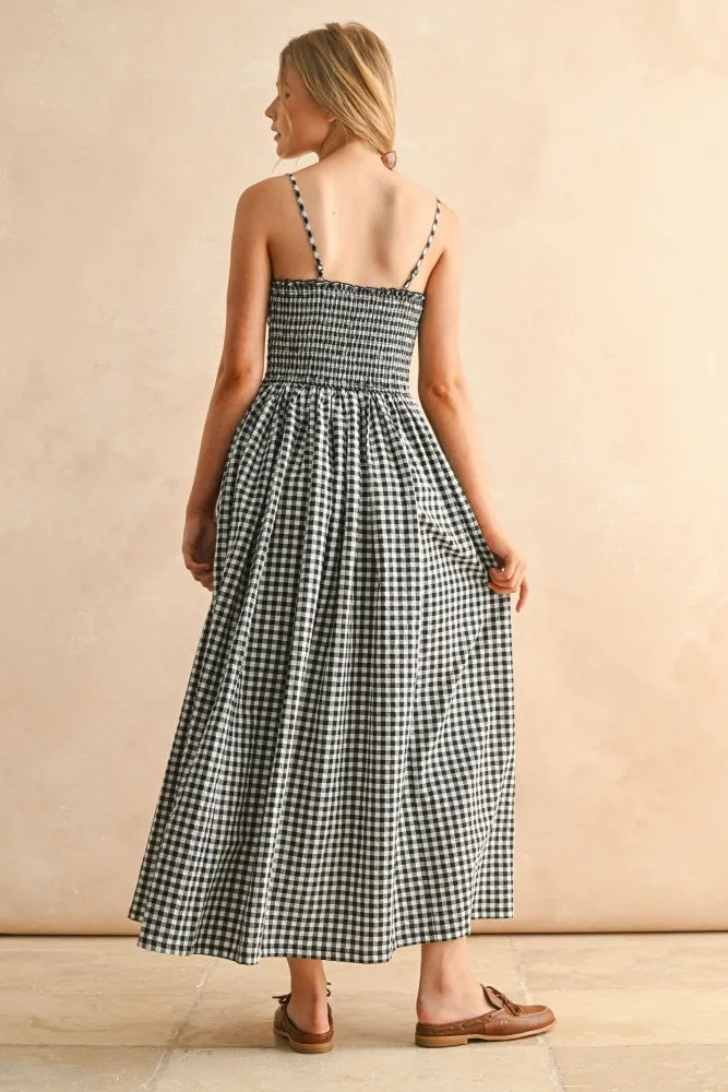Black Gingham Smocked Ruffle Accent Maxi Dress sold by Pinkblush product image thumbnail 3