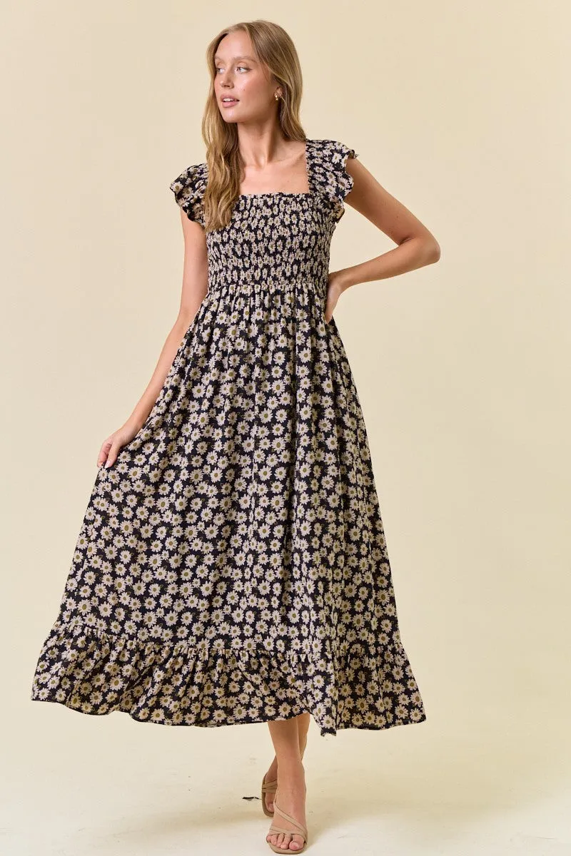 Black Floral Smocked Maternity Midi Dress sold by Pinkblush product image thumbnail 5