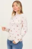 Ecru Knit Embroidered Floral Ruffle Hem Maternity Top sold by Pinkblush
