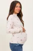 Ecru Knit Embroidered Floral Ruffle Hem Maternity Top sold by Pinkblush