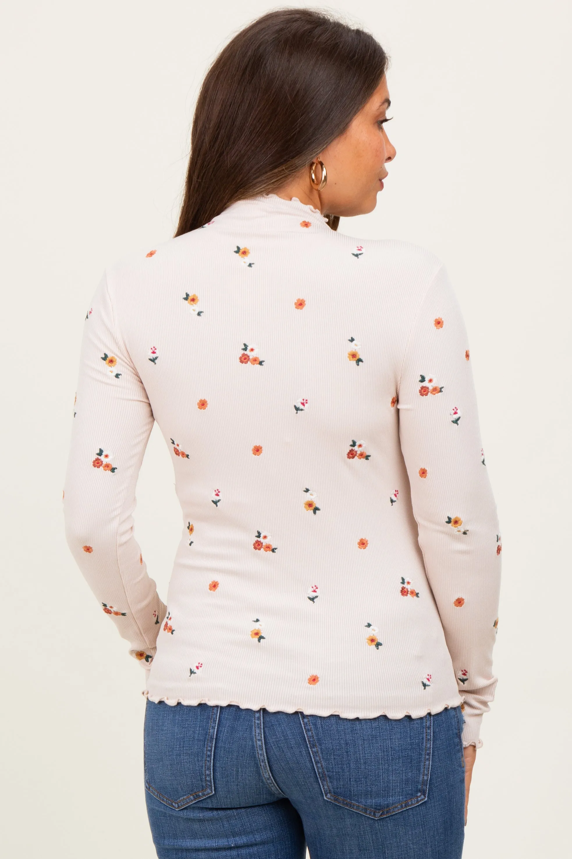 Ecru Knit Embroidered Floral Ruffle Hem Maternity Top sold by Pinkblush product image thumbnail 4