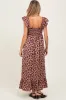 Brown Floral Smocked Maternity Midi Dress sold by Pinkblush